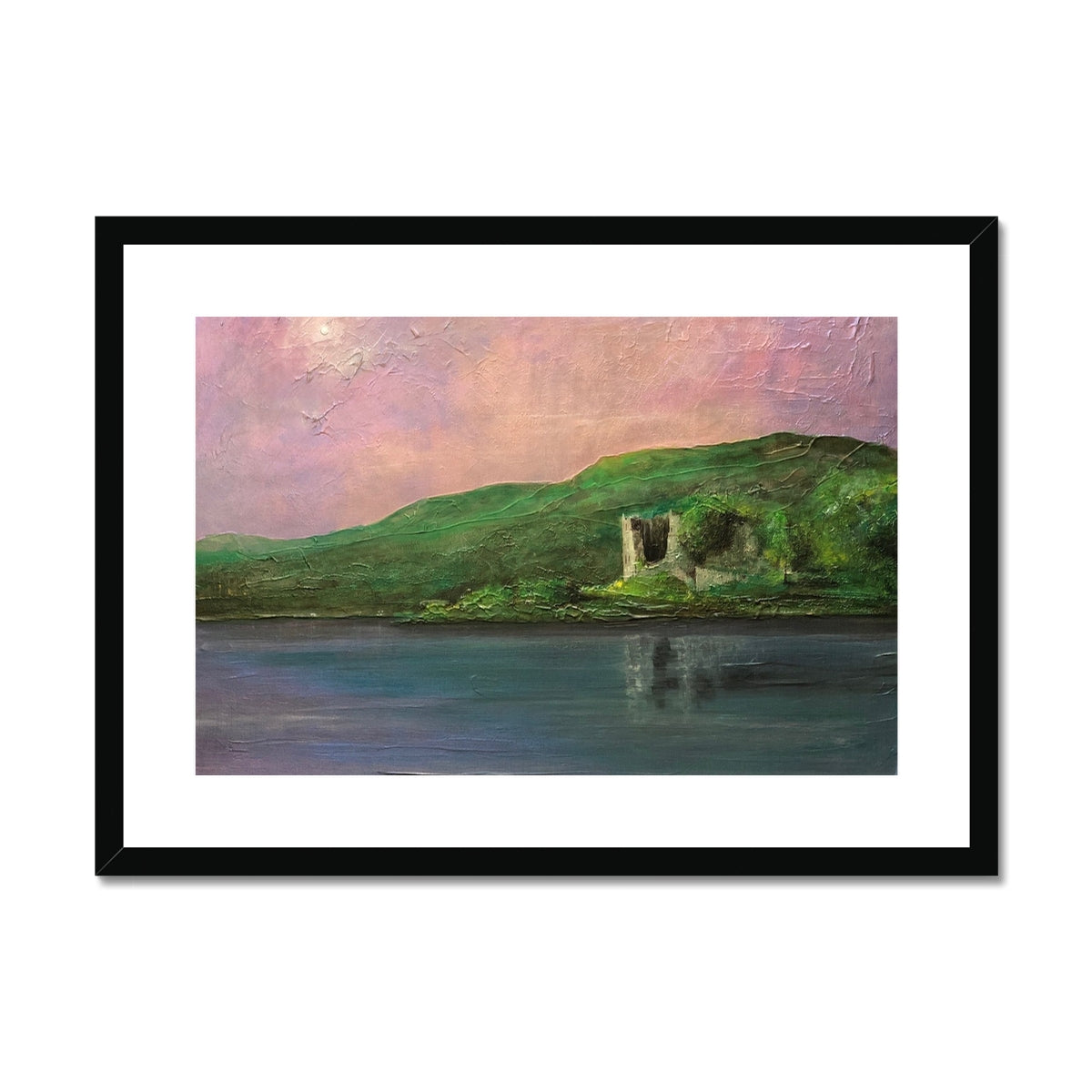 Old Castle Lachlan Painting | Framed & Mounted Prints From Scotland-Framed & Mounted Prints-Historic & Iconic Scotland Art Gallery-A2 Landscape-Black Frame-Paintings, Prints, Homeware, Art Gifts From Scotland By Scottish Artist Kevin Hunter