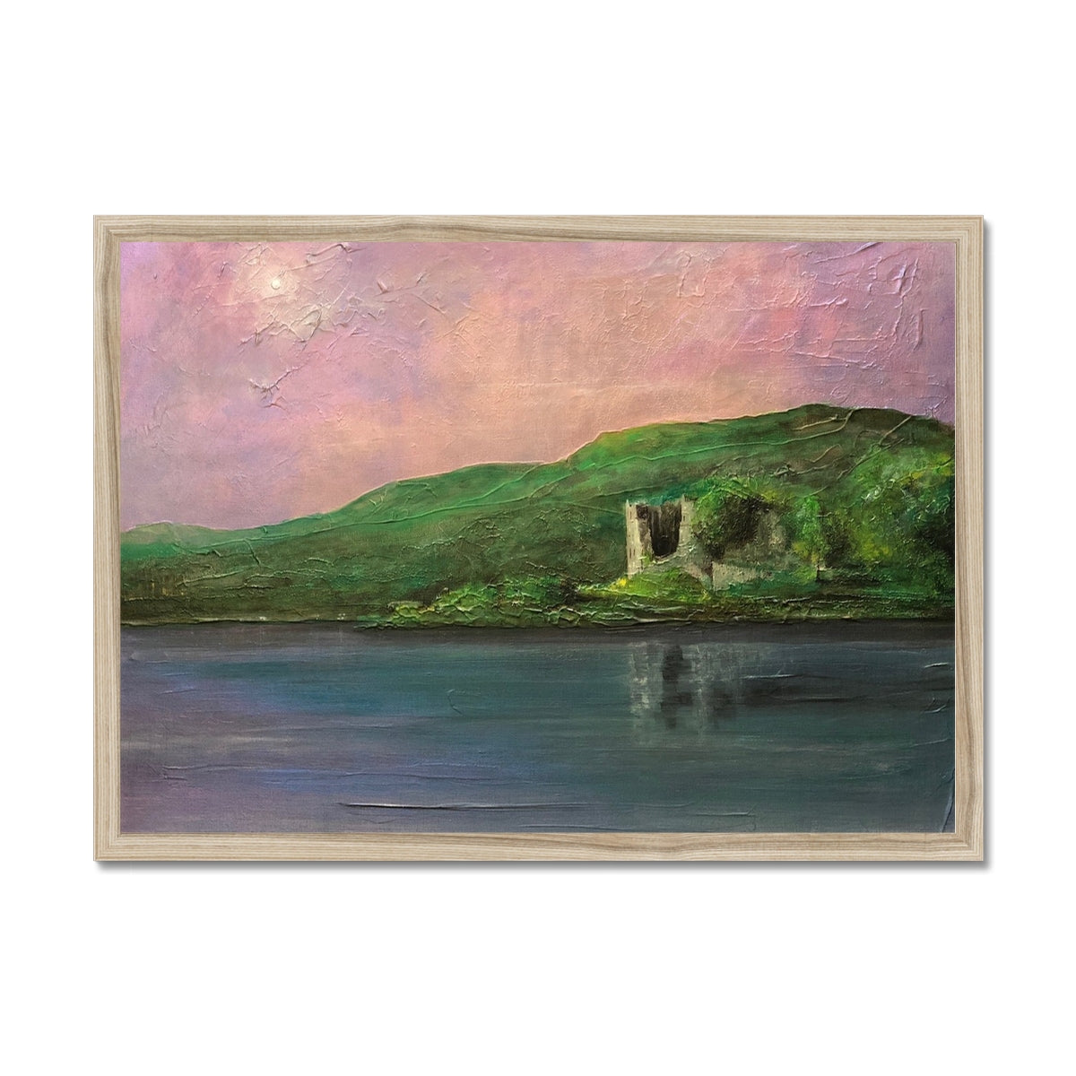 Old Castle Lachlan Painting | Framed Prints From Scotland-Framed Prints-Historic & Iconic Scotland Art Gallery-A2 Landscape-Natural Frame-Paintings, Prints, Homeware, Art Gifts From Scotland By Scottish Artist Kevin Hunter