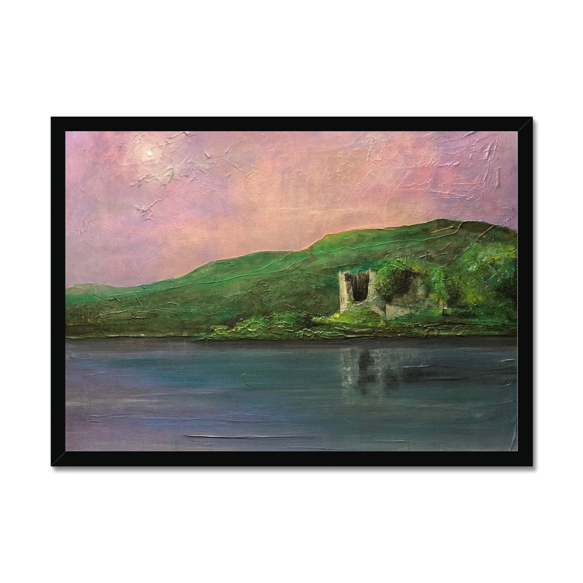 Old Castle Lachlan Painting | Framed Prints From Scotland-Framed Prints-Historic & Iconic Scotland Art Gallery-A2 Landscape-Black Frame-Paintings, Prints, Homeware, Art Gifts From Scotland By Scottish Artist Kevin Hunter
