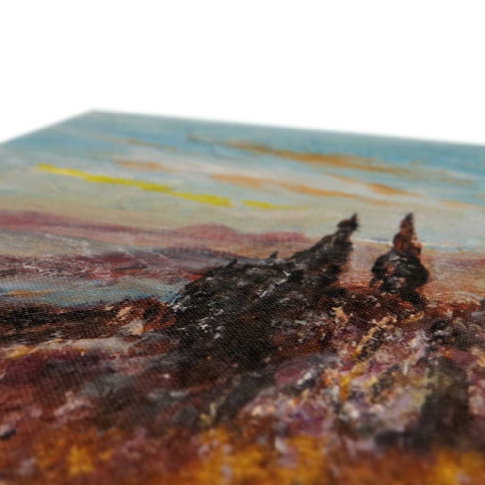 Brown leather wallet with black and yellow accents on The Old Man Of Storr print