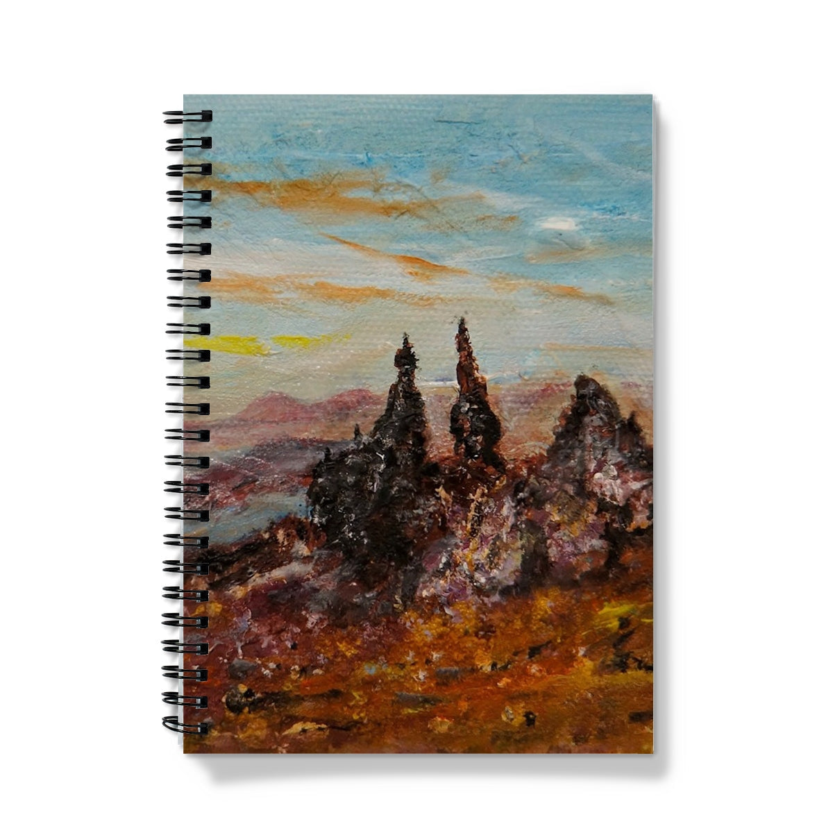 Spiral-bound Old Man of Storr notebook with earthy landscape cover