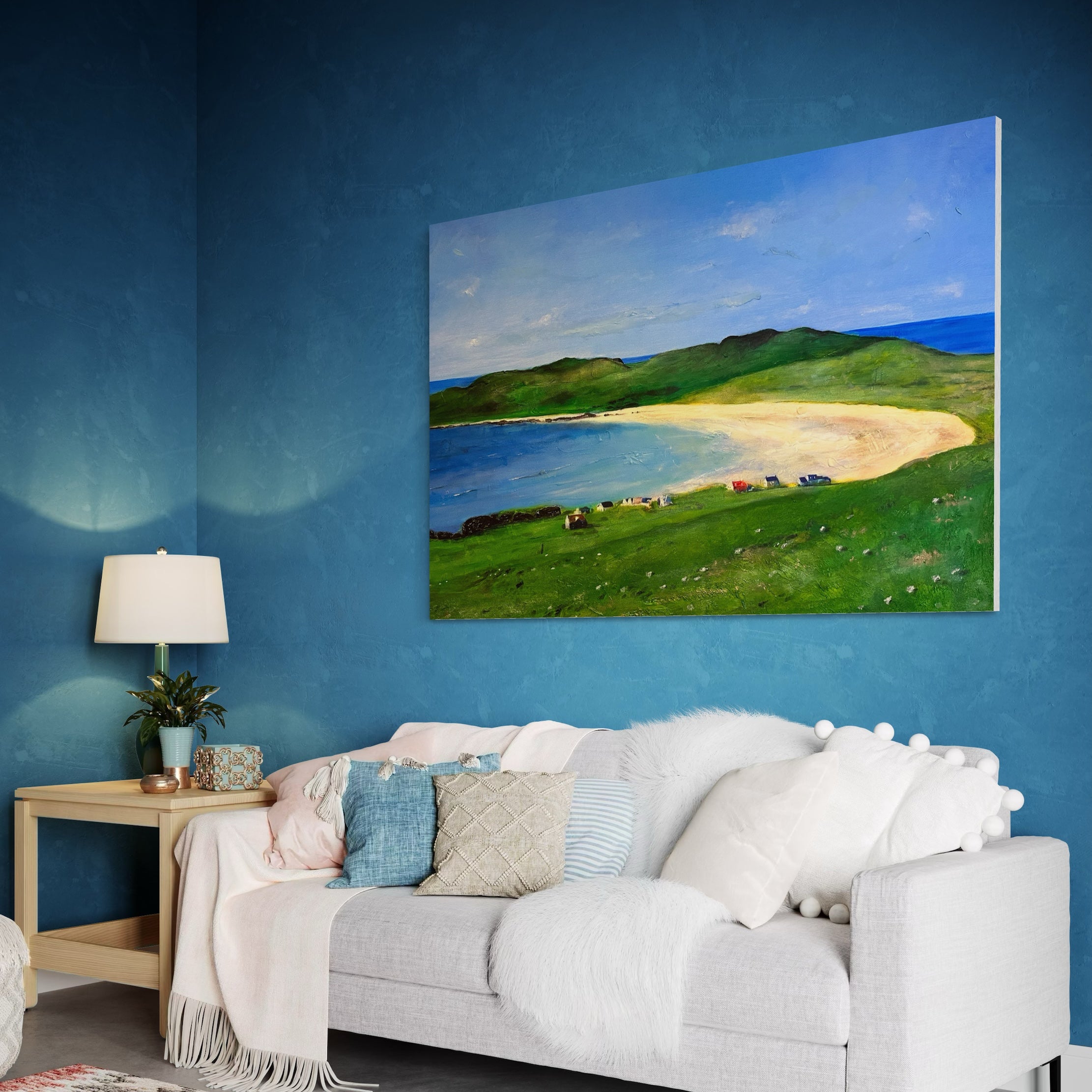 Balephuil Beach Tiree 50x50 inch Stretched Contemporary Interior Canvas Art Scotland Statement Wall Art