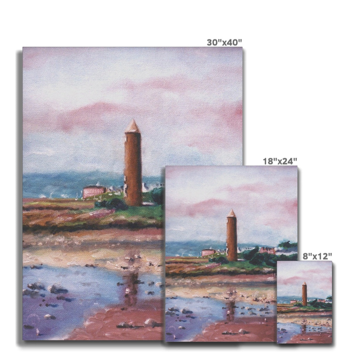 30x40 Pencil Point Largs canvas print of beach lighthouse in warm earthy tones