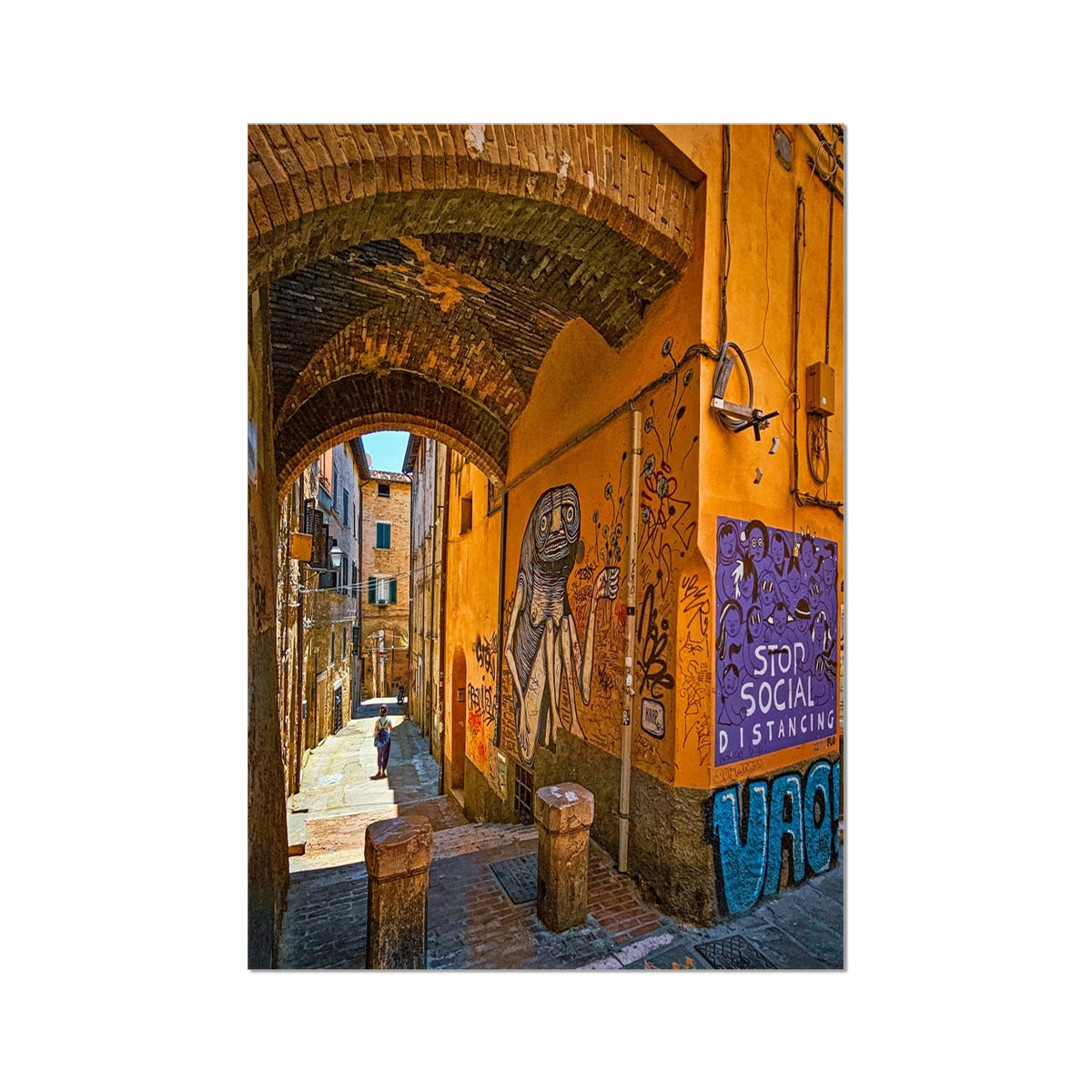 Vibrant yellow brick archway in Perugia backstreets fine art print
