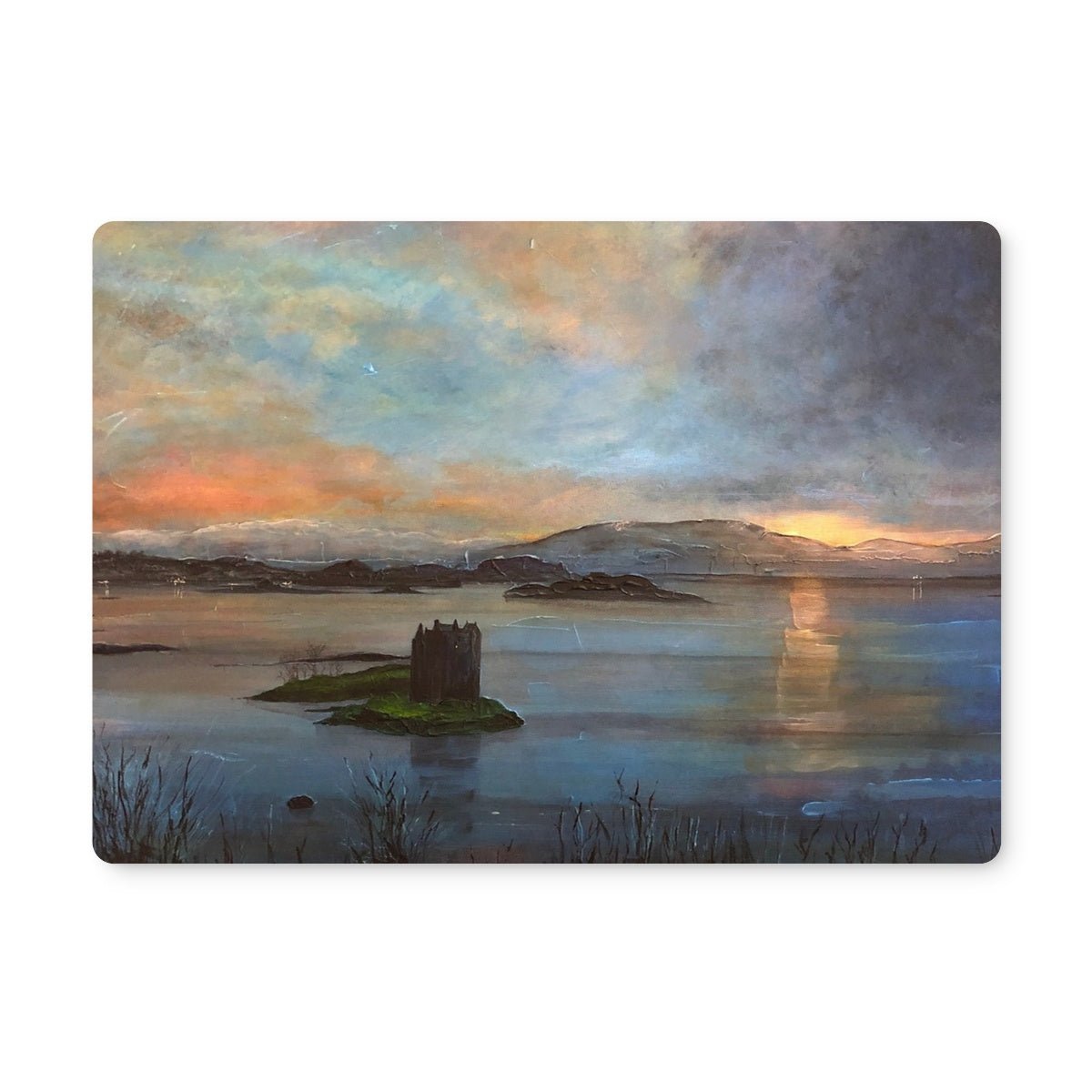 Castle Stalker Twilight Art Gifts Placemat-Placemats-Scottish Castles Art Gallery-4 Placemats-Paintings, Prints, Homeware, Art Gifts From Scotland By Scottish Artist Kevin Hunter
