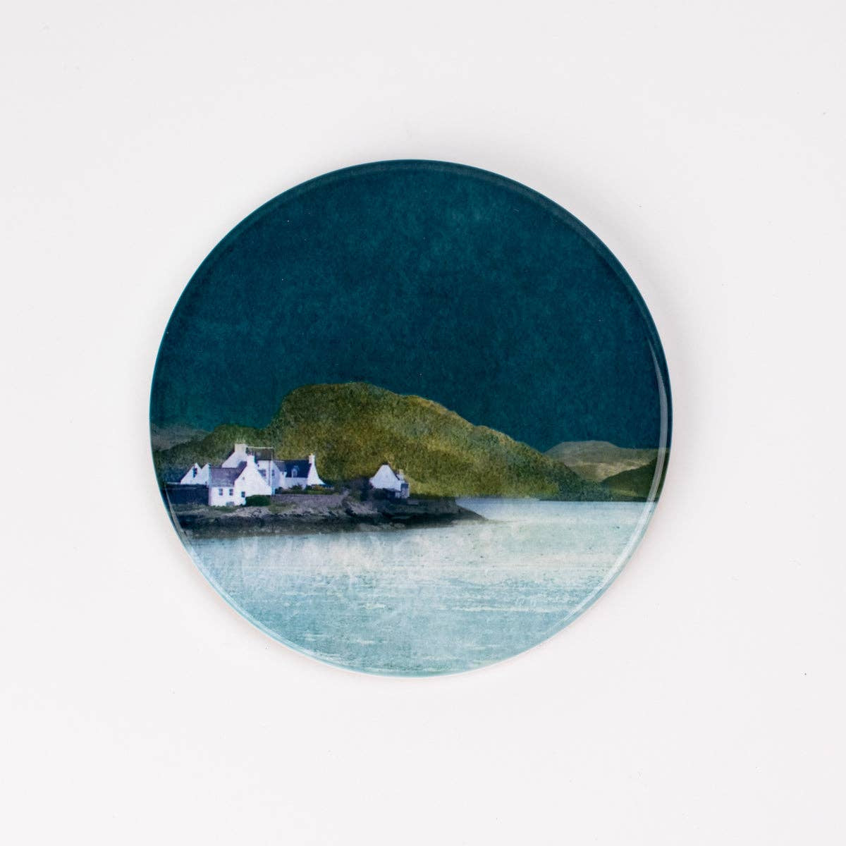 Plockton ceramic coaster with serene Scottish coastal landscape by Cath Waters