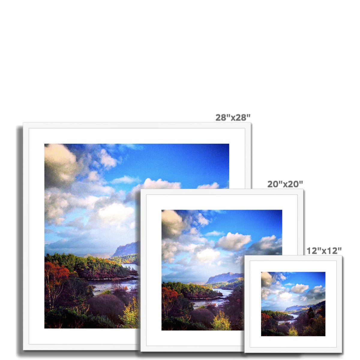 28x28 Framed Plockton Landscape Print with Vibrant Autumn Foliage