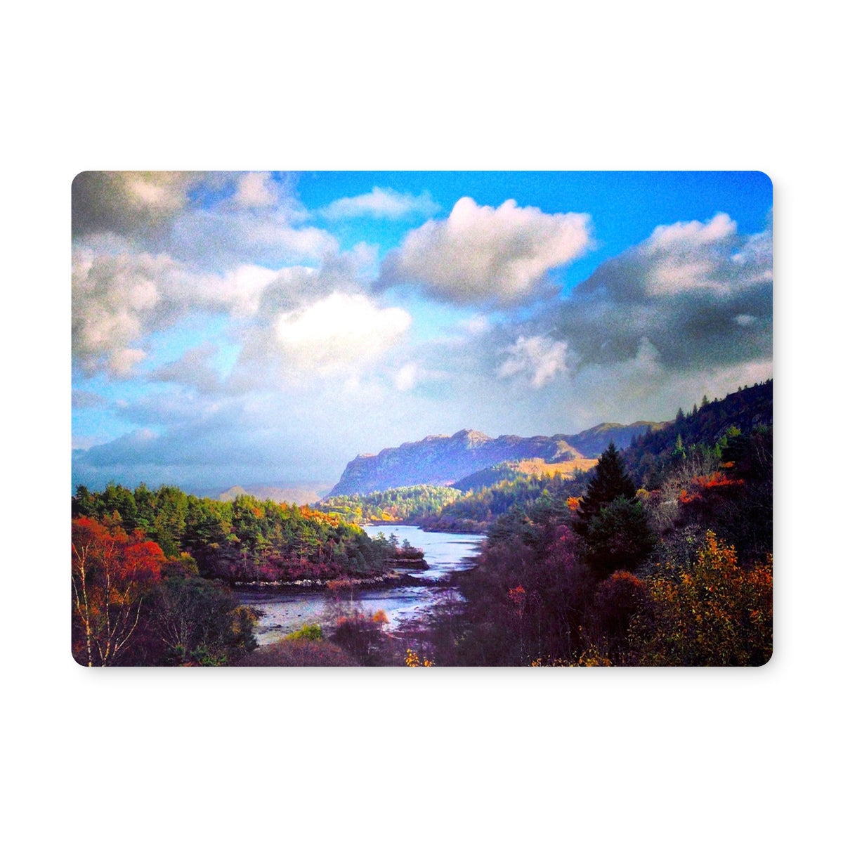 Plockton Placemat blue white cloud patterned landscape with mountains autumn trees water