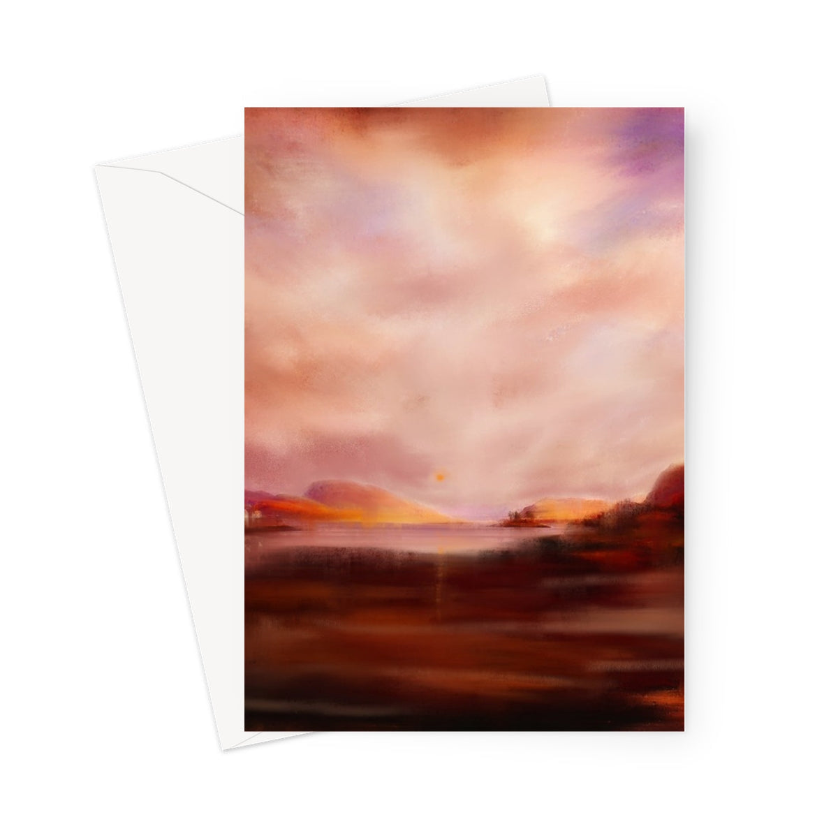Plockton Sunset greeting card with abstract pastel sunset landscape