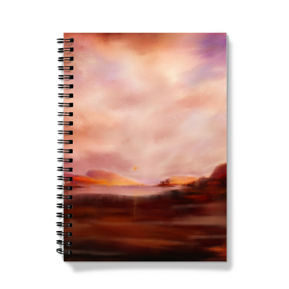 Plockton Sunset spiral-bound notebook with orange-pink sunset cover