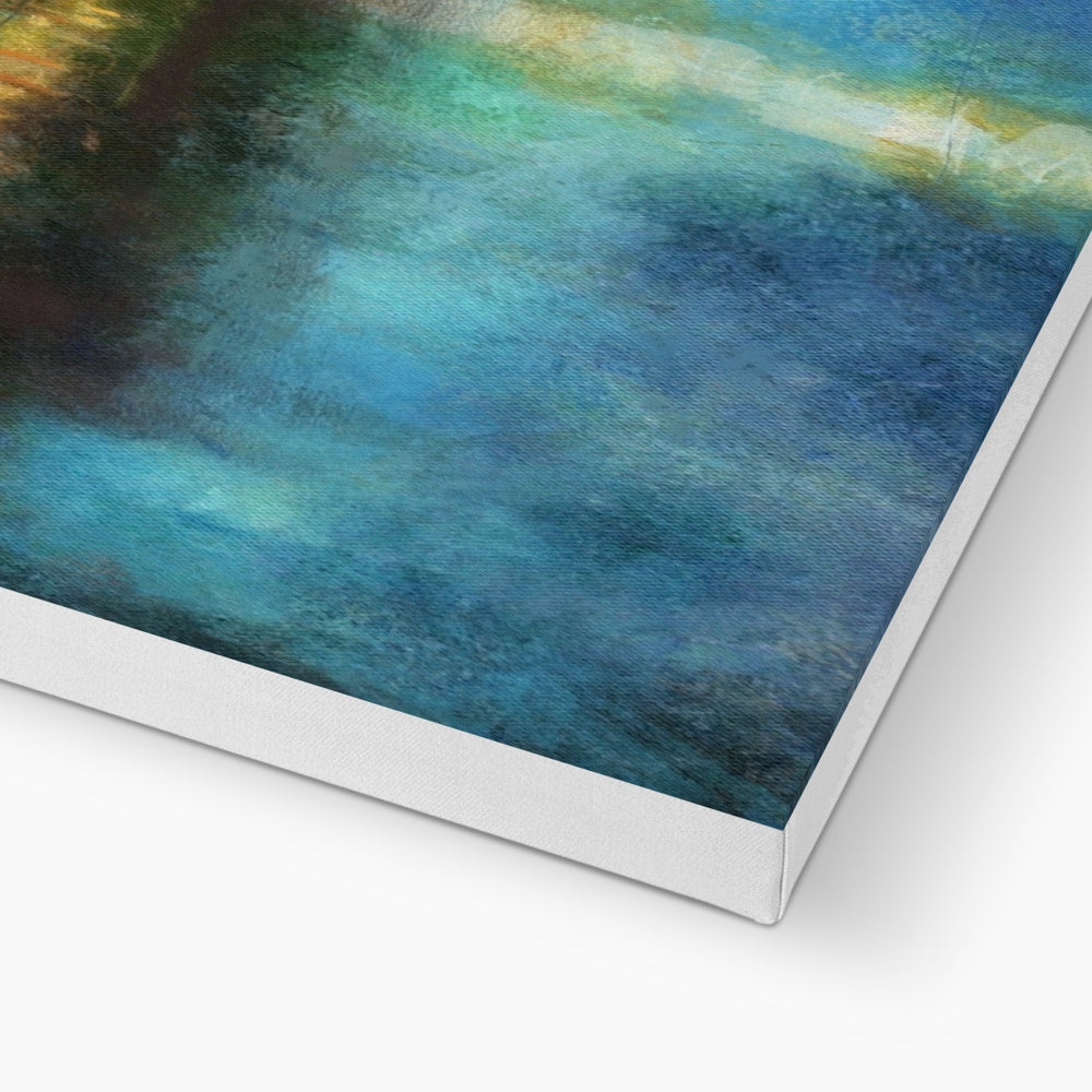 Portobello Moonlight abstract teal blue water canvas print in white frame