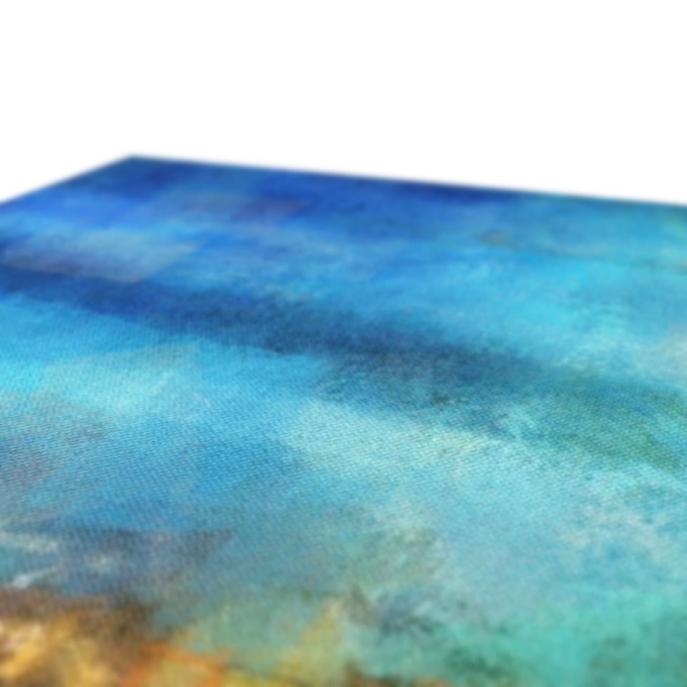 Blue watercolor abstract with textured brushstrokes on Portobello Moonlight canvas