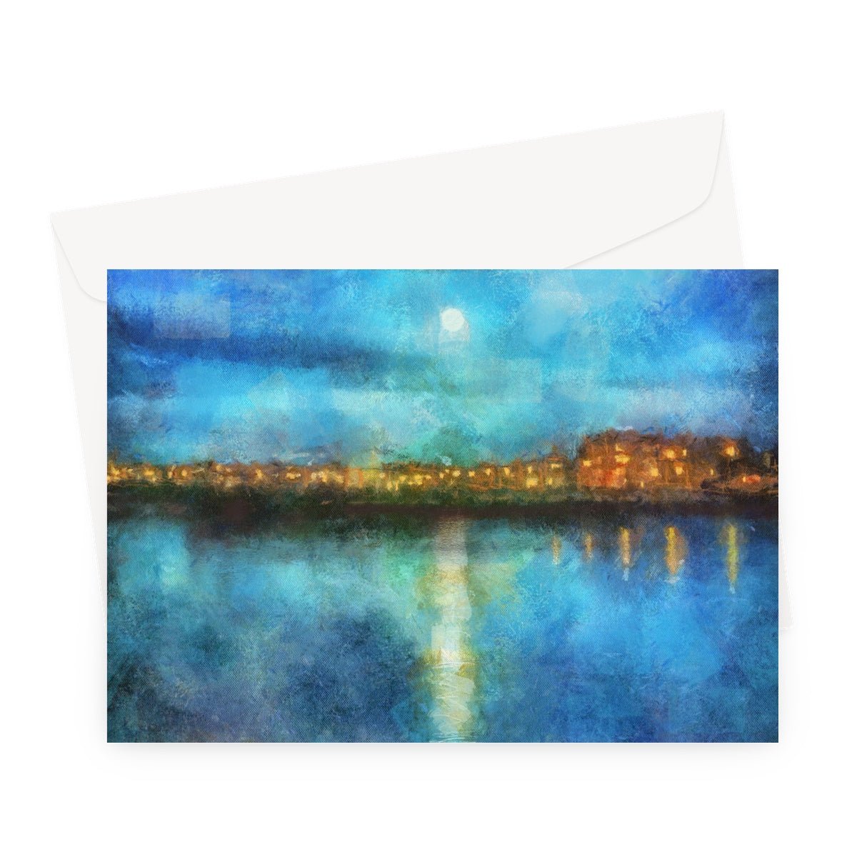 Portobello Moonlight Edinburgh Art Gifts Greeting Card-Greetings Cards-Edinburgh & Glasgow Art Gallery-A5 Landscape-1 Card-Paintings, Prints, Homeware, Art Gifts From Scotland By Scottish Artist Kevin Hunter