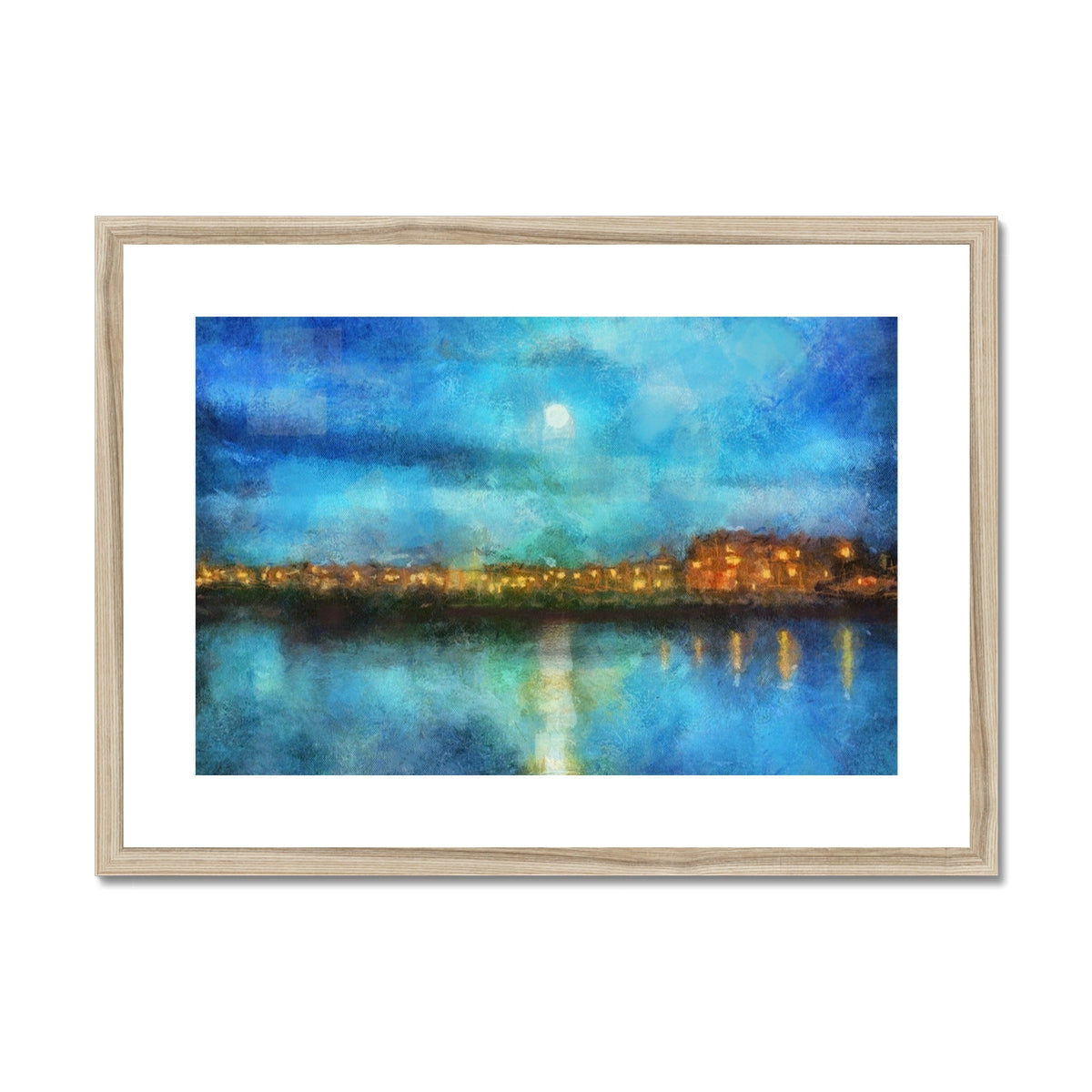 Framed Portobello Moonlight print of a moonlit cityscape over water
