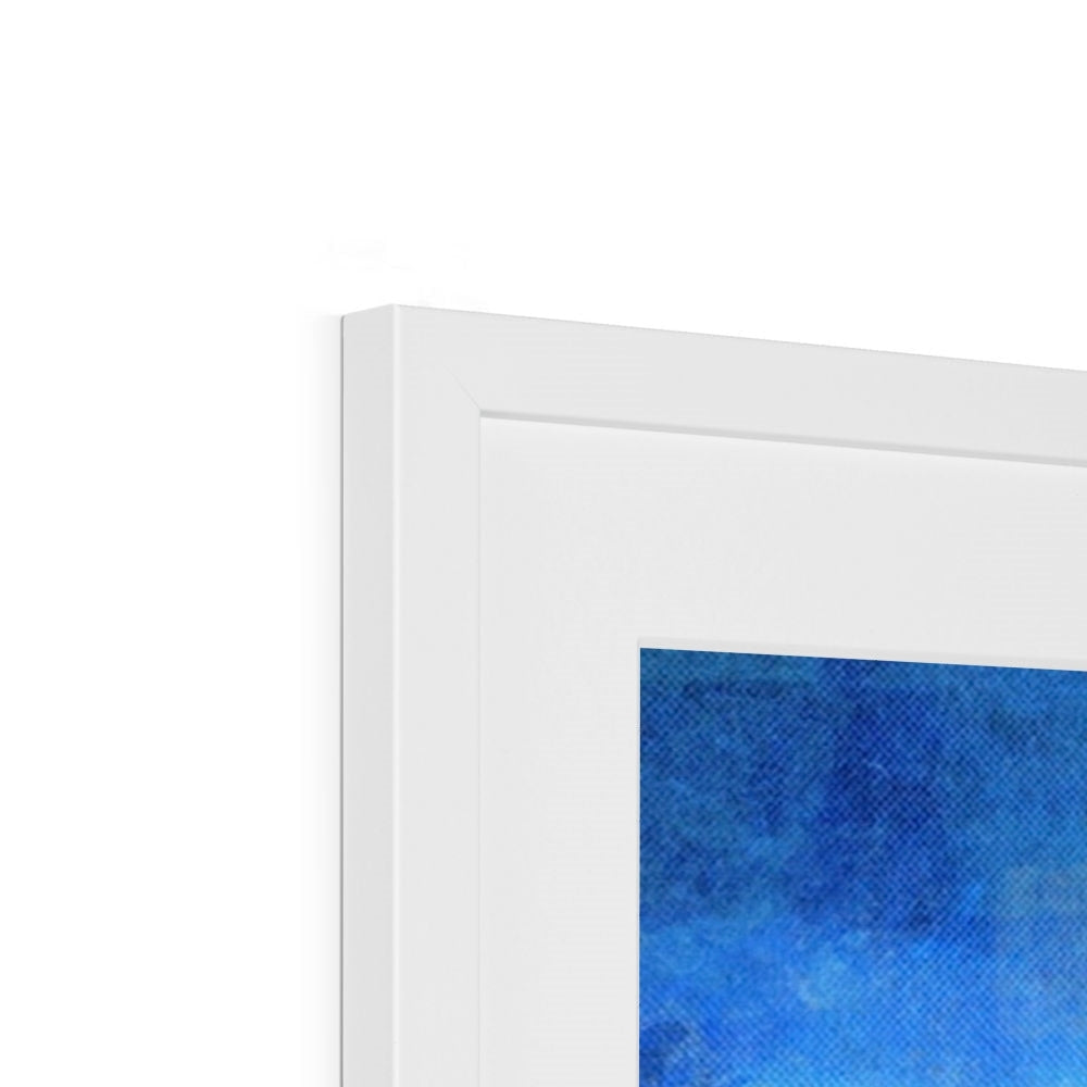 White framed artwork featuring a blue abstract painting from Portobello Moonlight collection