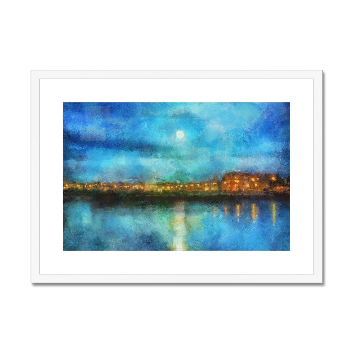 Framed Portobello Moonlight Print of a moonlit cityscape over water