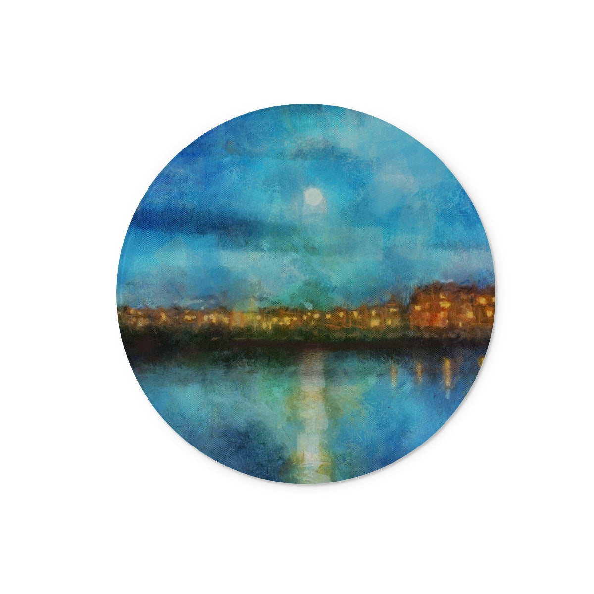 Portobello Moonlight Glass Chopping Board with moonlit cityscape reflection artwork