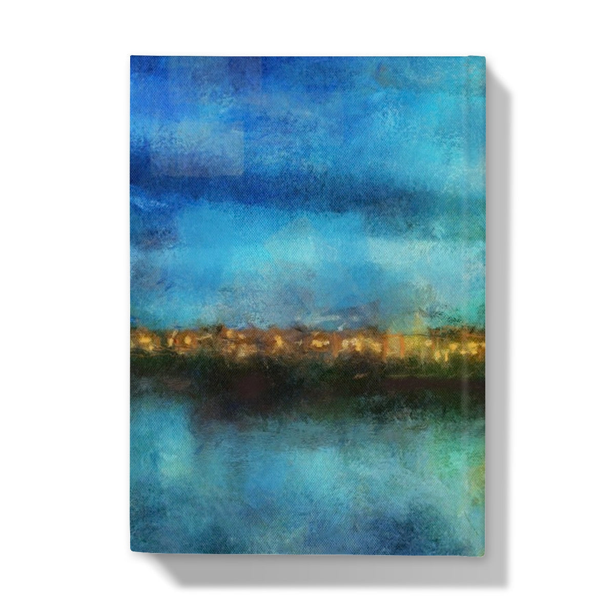 Abstract landscape painting in blues and golds on Portobello Moonlight Hardback Journal cover