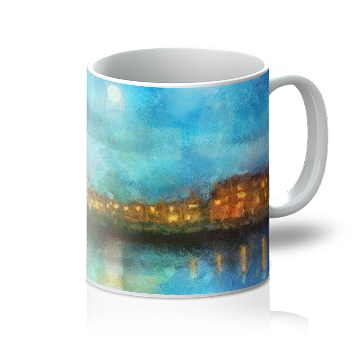 Portobello Moonlight Mug with blue orange night cityscape design