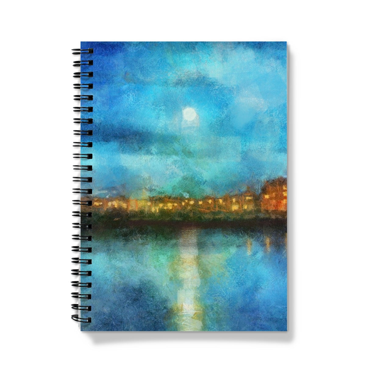 Portobello Moonlight Notebook with watercolor moonlit cityscape cover