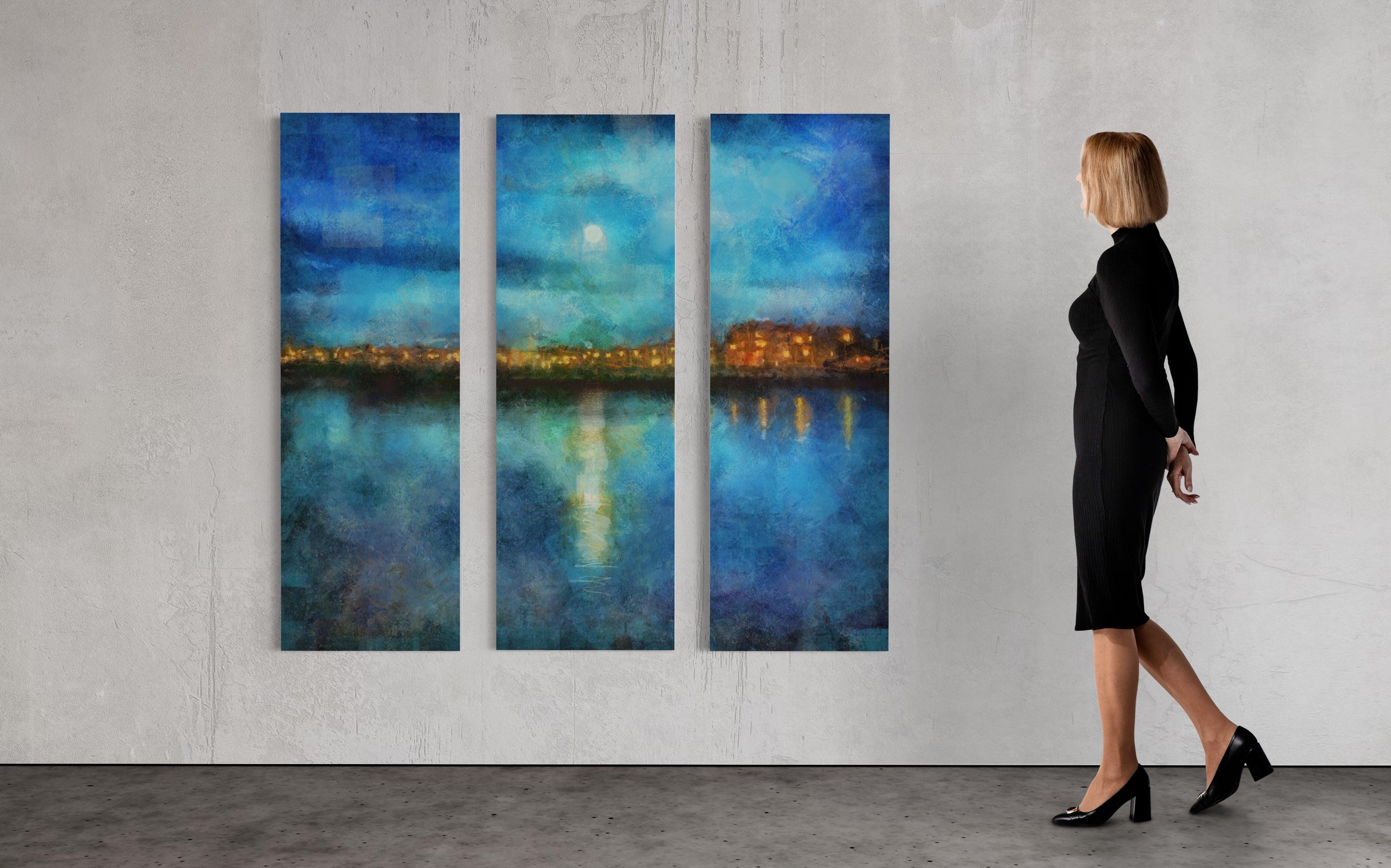 Portobello Moonlight Painting Signed Fine Art Triptych Canvas