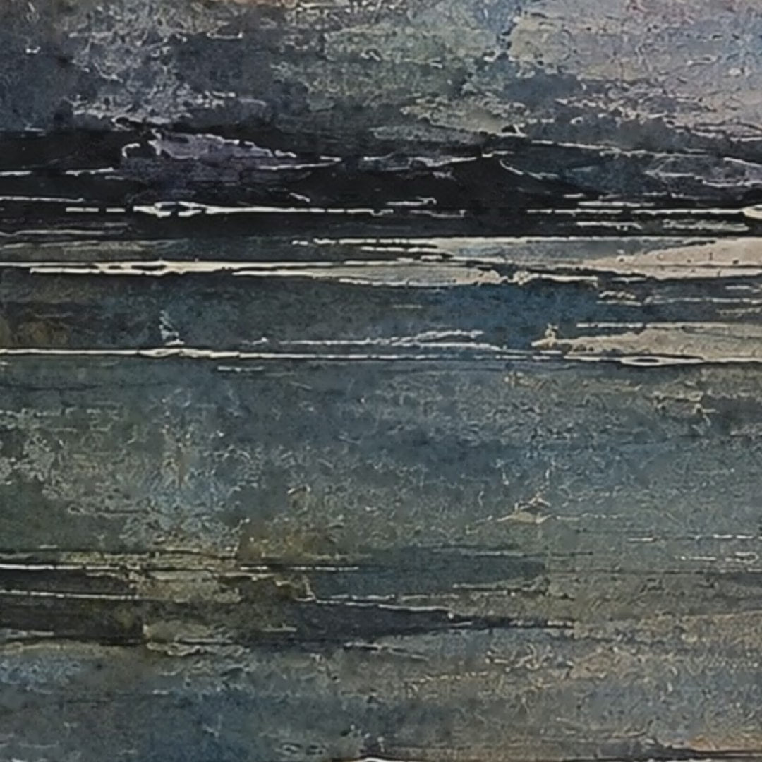 Haar Horizon statement wall art video by Scottish artist Kevin Hunter: texture close-up, white stretched canvas edges and the 48x48 inch canvas in a living room
