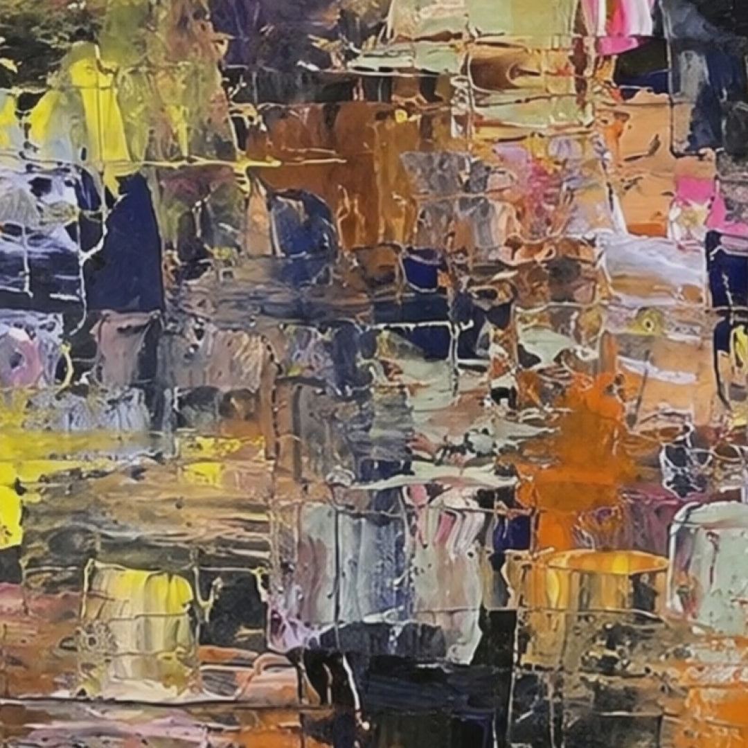 Never Is Enough framed giclee art print video by Scottish artist Kevin Hunter: texture close-up, frame and mount finishes and the 28x28 inch print in a living room
