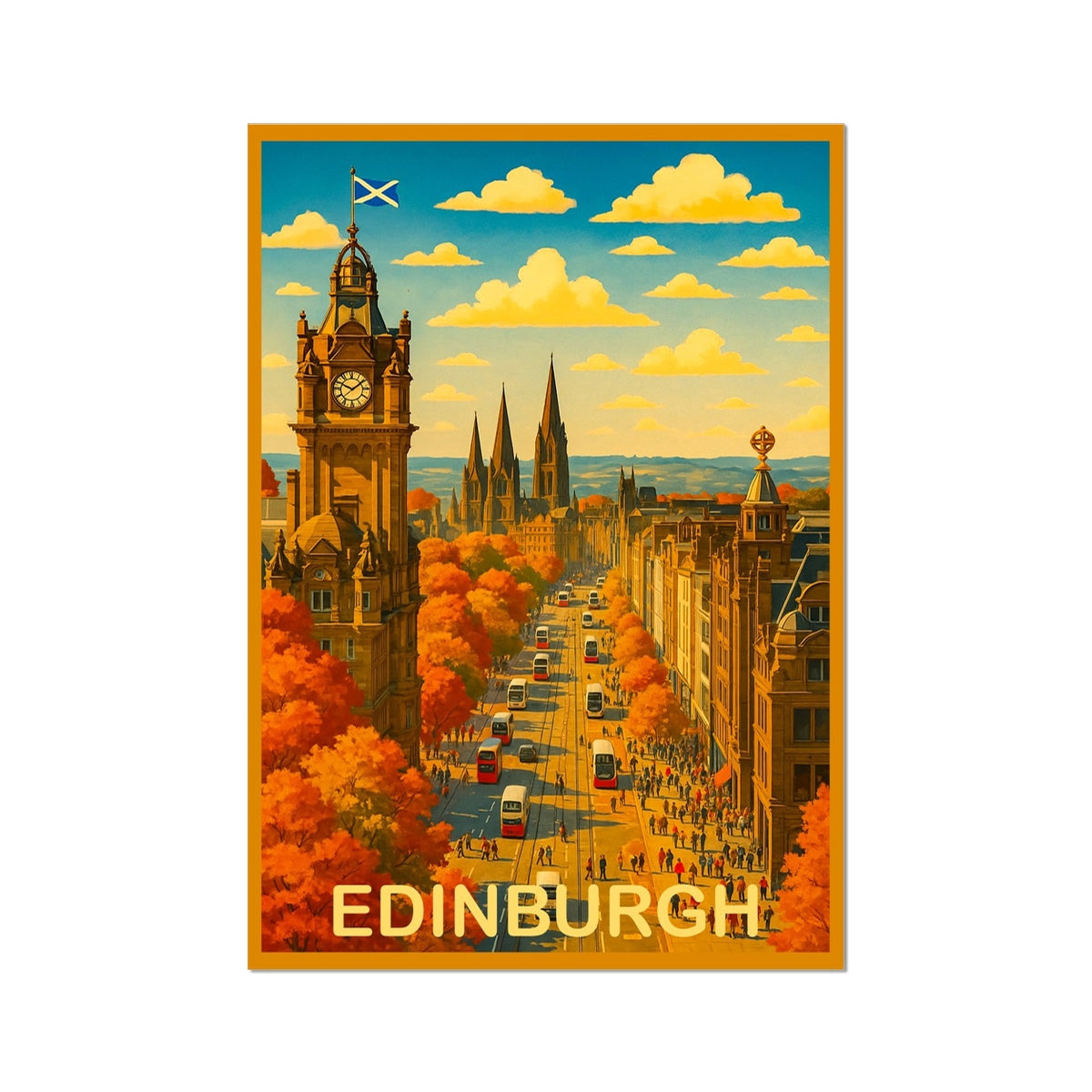 Princes Street Edinburgh fine art print with clock tower and autumn foliage