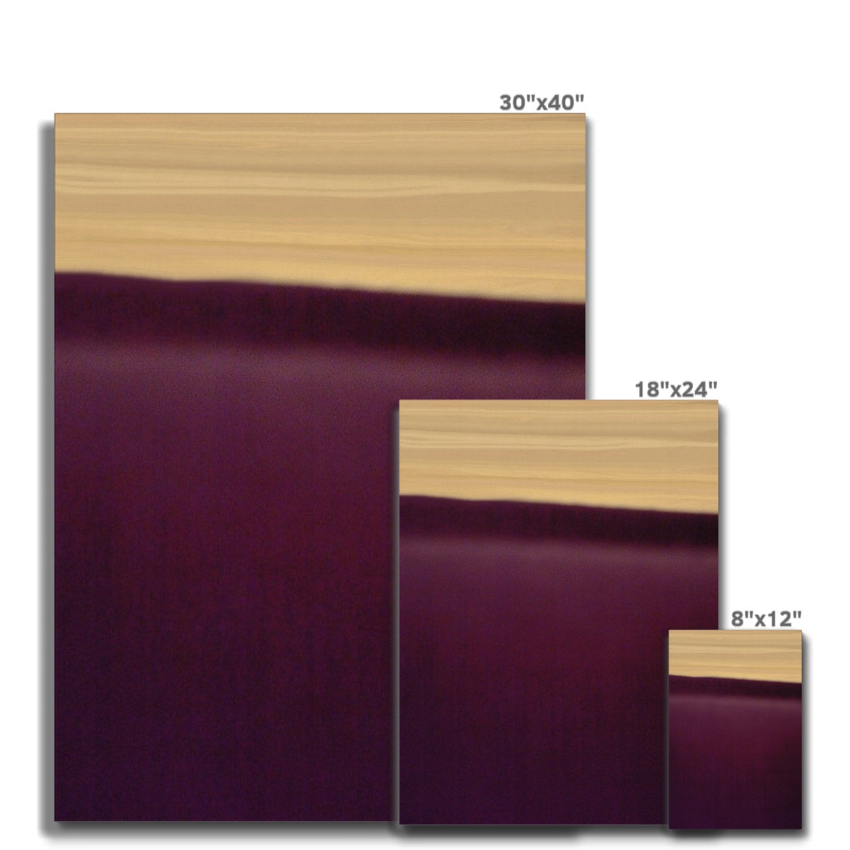 Set of three A Purple Sunset Canvas prints in minimalist beige and burgundy bands