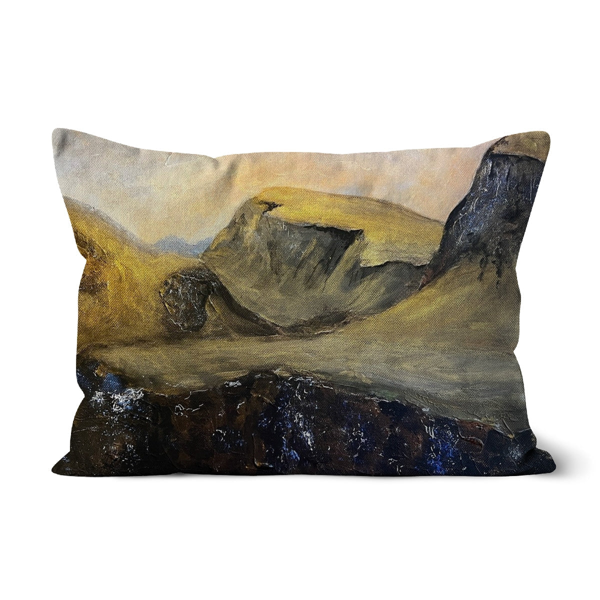Rectangular pillow with landscape painting design for The Quiraing Cushion product