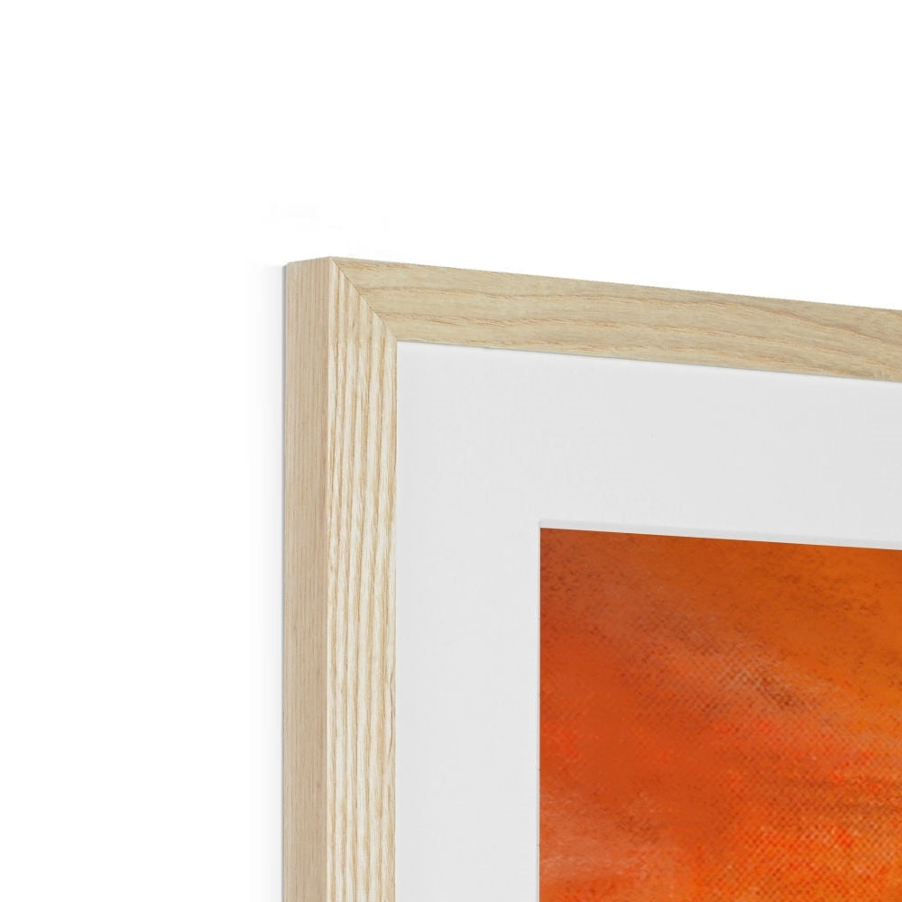 Red Moon Cuillin art print in light wood frame with white mat and orange artwork