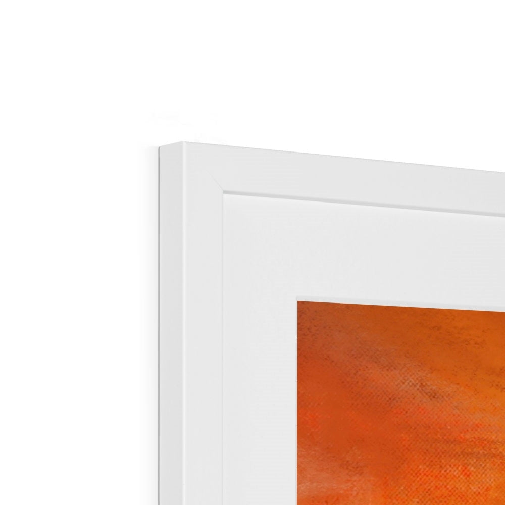 White frame with orange abstract art in Red Moon Cuillin print
