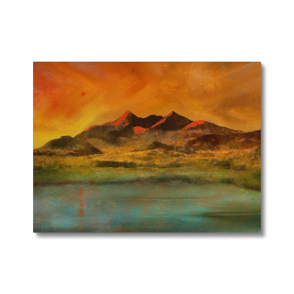 Red Moon Cuillin canvas print: vibrant orange-yellow mountain landscape