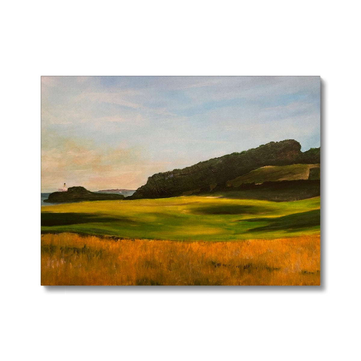 Golden wheat field painting with rolling hills and Renaissance Golf Club