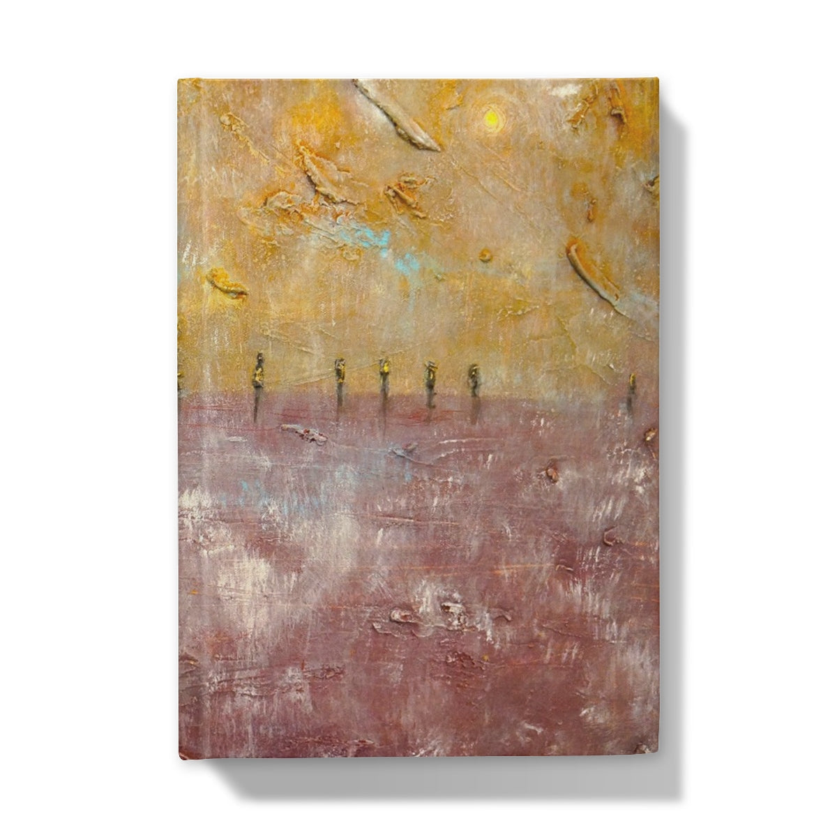 Gold and pink abstract textured brushstrokes on Ring Of Brodgar Mist journal