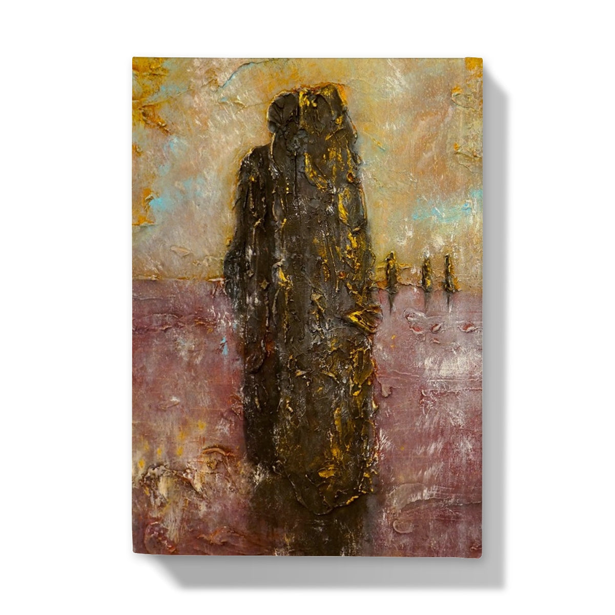 Black abstract painting with gold accents on Ring Of Brodgar Mist journal