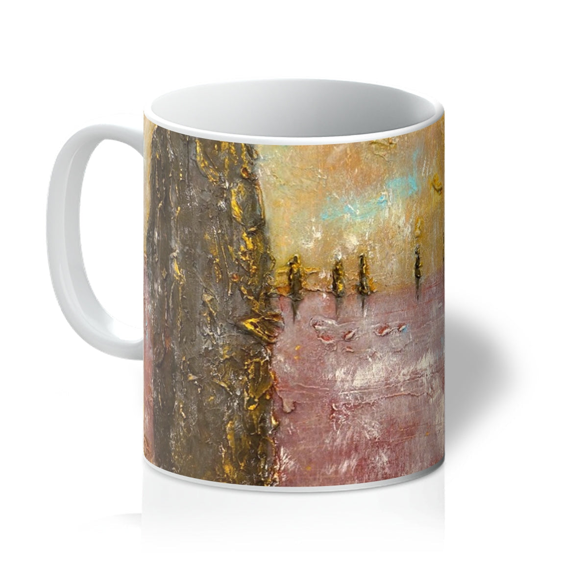 Ring of Brodgar Mist ceramic mug with earthy abstract design and metallic accents