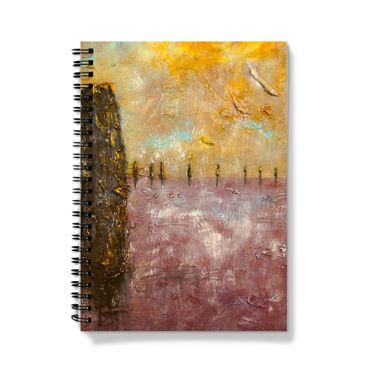 Ring of Brodgar Mist notebook with spiral binding and abstract tower art