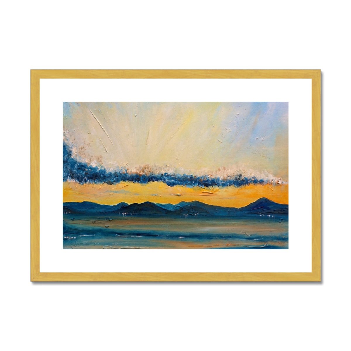River Clyde From Skelmorlie Painting | Antique Framed & Mounted Prints From Scotland-Antique Framed & Mounted Prints-River Clyde Art Gallery-A2 Landscape-Gold Frame-Paintings, Prints, Homeware, Art Gifts From Scotland By Scottish Artist Kevin Hunter
