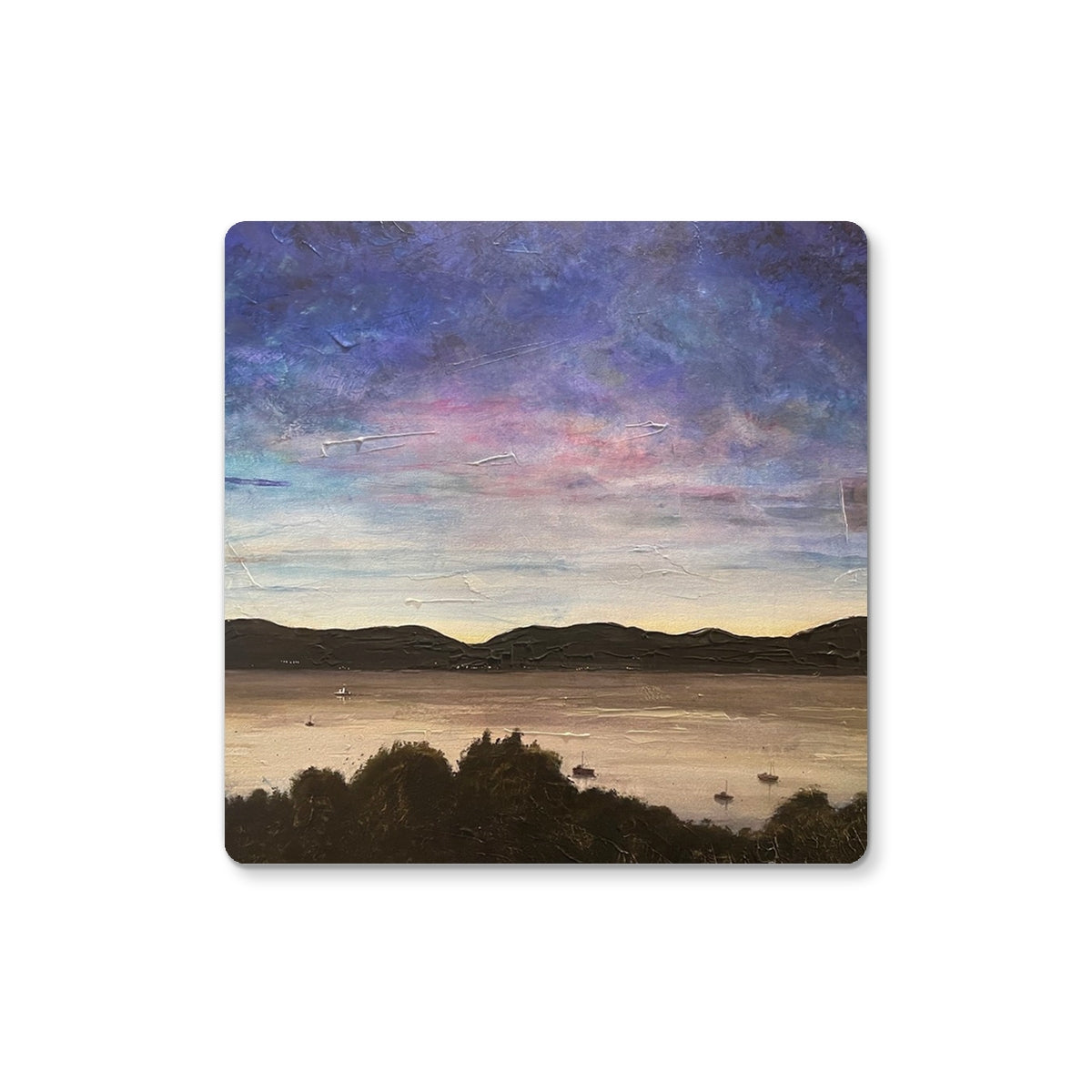 River Clyde Twilight Art Gifts Coaster-Coasters-River Clyde Art Gallery-2 Coasters-Paintings, Prints, Homeware, Art Gifts From Scotland By Scottish Artist Kevin Hunter