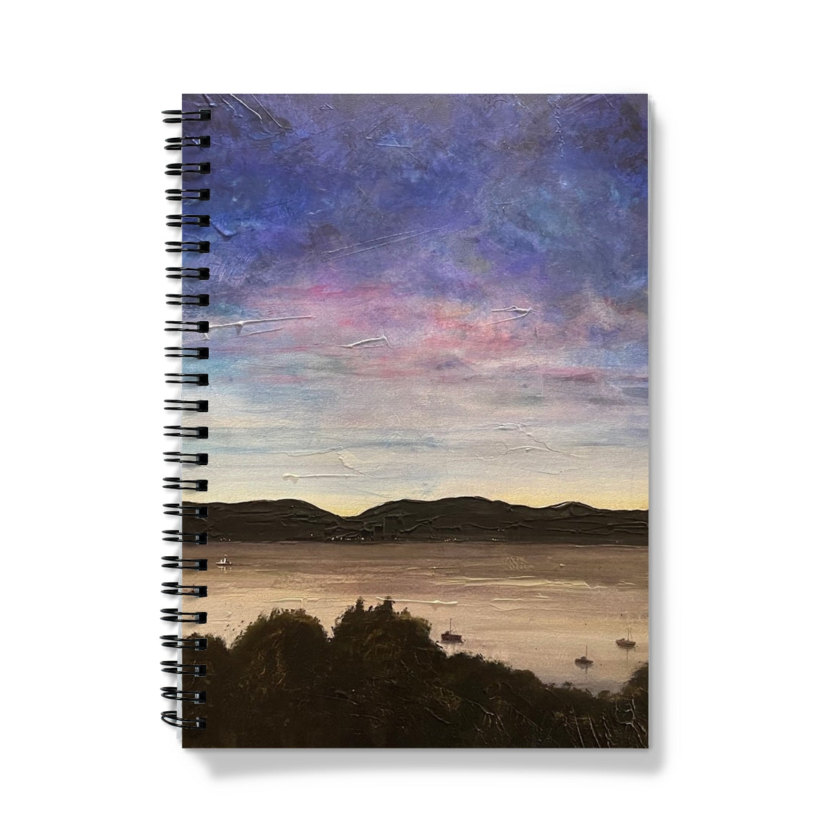 River Clyde Twilight Art Gifts Notebook-Journals & Notebooks-River Clyde Art Gallery-A5-Graph-Paintings, Prints, Homeware, Art Gifts From Scotland By Scottish Artist Kevin Hunter