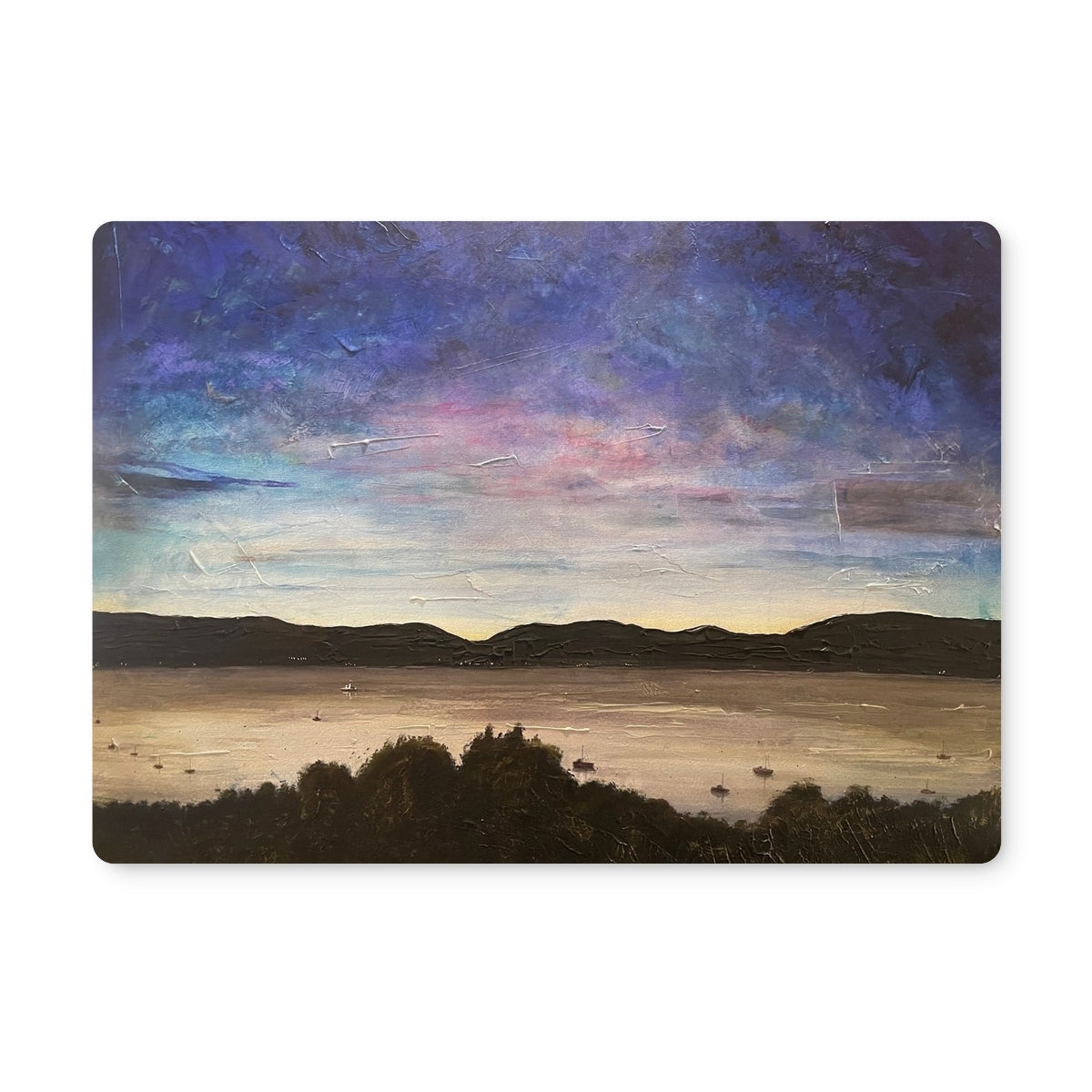 River Clyde Twilight Art Gifts Placemat-Placemats-River Clyde Art Gallery-2 Placemats-Paintings, Prints, Homeware, Art Gifts From Scotland By Scottish Artist Kevin Hunter