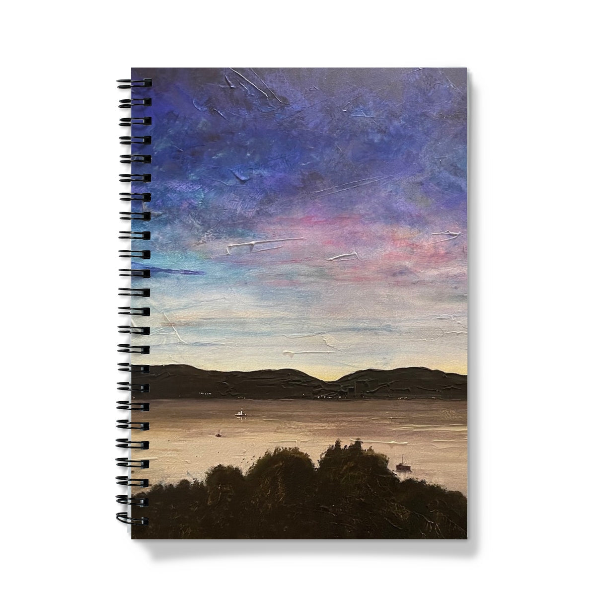 River Clyde Twilight Notebook featuring a colorful textured landscape painting cover