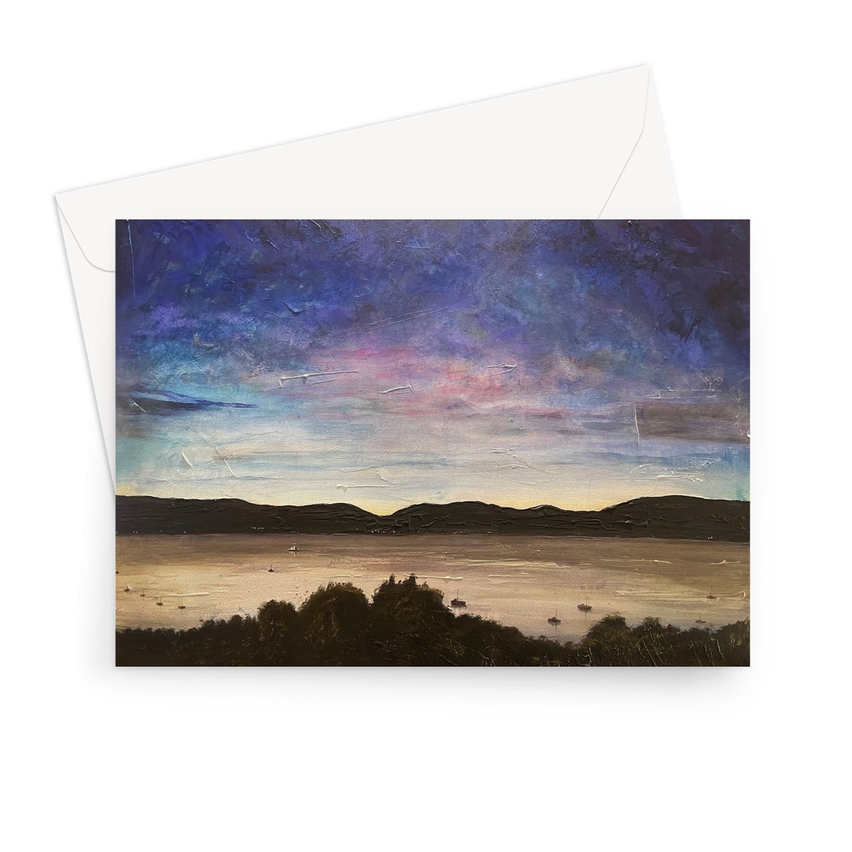 River Clyde Twilight Scottish Art Gifts Greeting Card | River Clyde Art Gallery | Paintings, Prints, Homeware and Art Gifts From Scotland By Scottish Artist Kevin Hunter