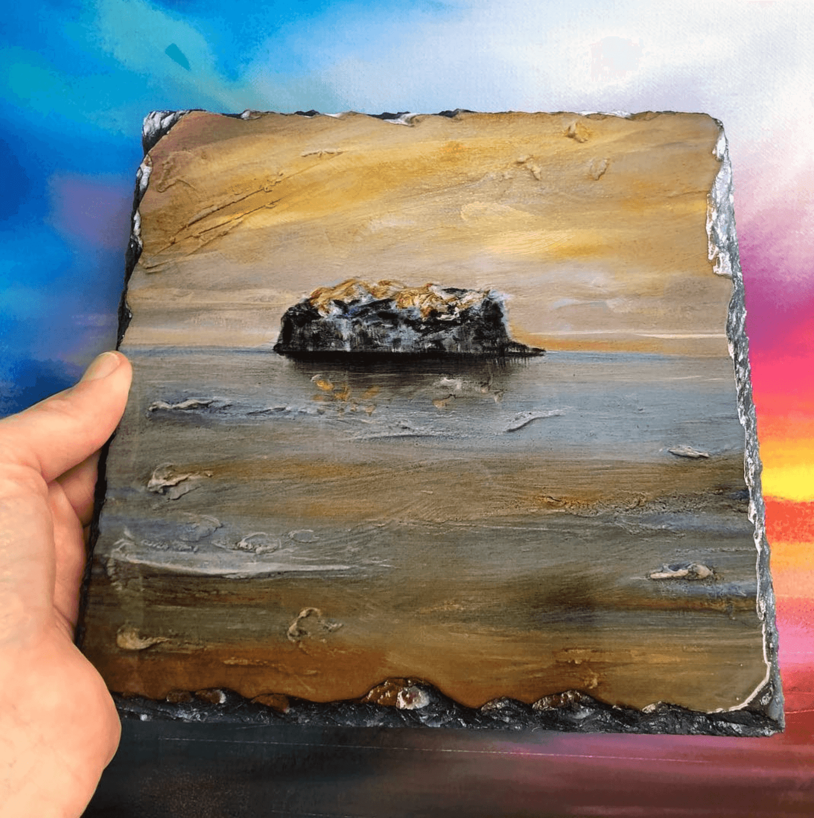 River Clyde Twilight Scottish Slate Art-Slate Art-River Clyde Art Gallery-Paintings, Prints, Homeware, Art Gifts From Scotland By Scottish Artist Kevin Hunter