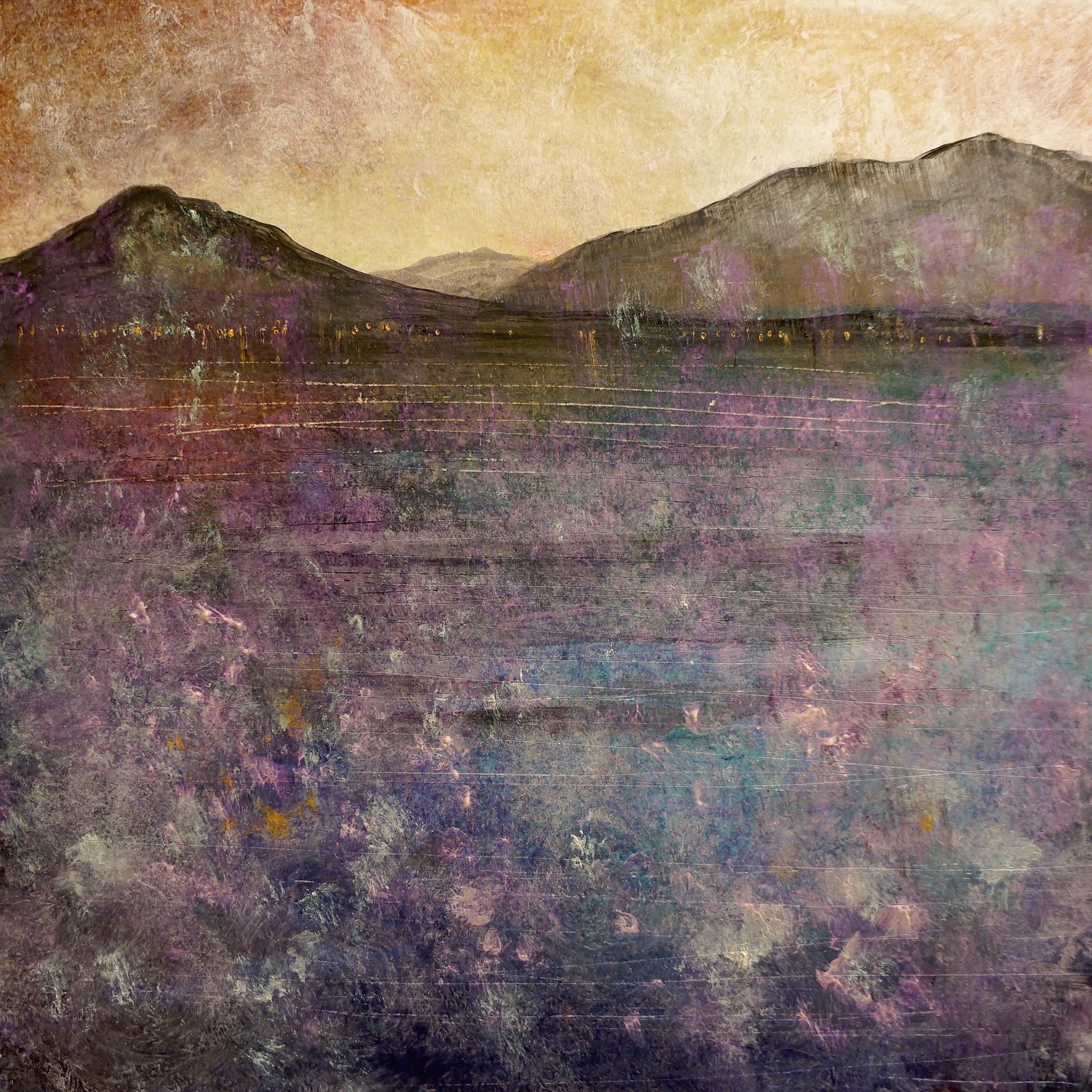 Abstract landscape painting of River Clyde at winter dusk in the original artwork