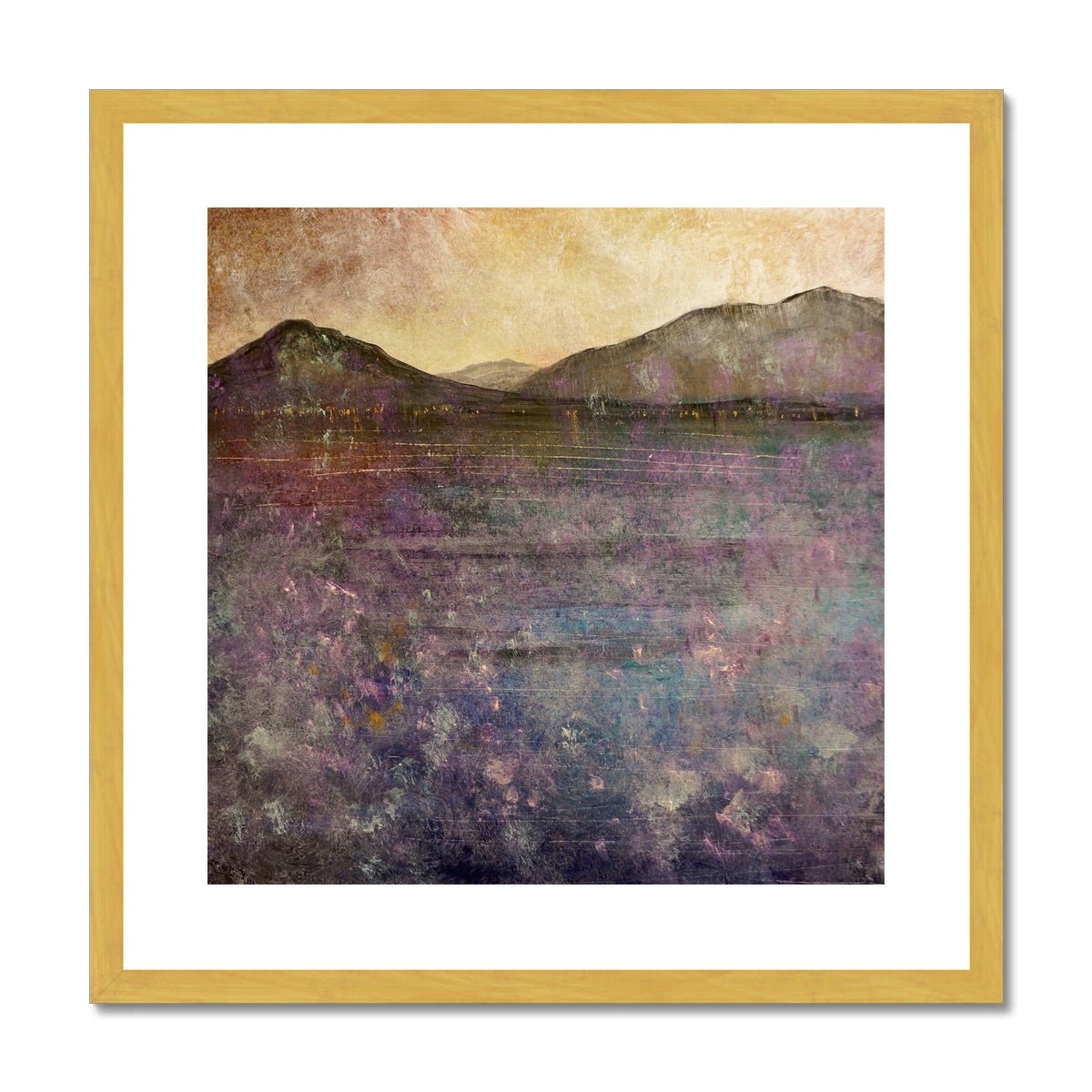 River Clyde Winter Dusk Painting | Antique Framed & Mounted Prints From Scotland-Antique Framed & Mounted Prints-River Clyde Art Gallery-20"x20"-Gold Frame-Paintings, Prints, Homeware, Art Gifts From Scotland By Scottish Artist Kevin Hunter