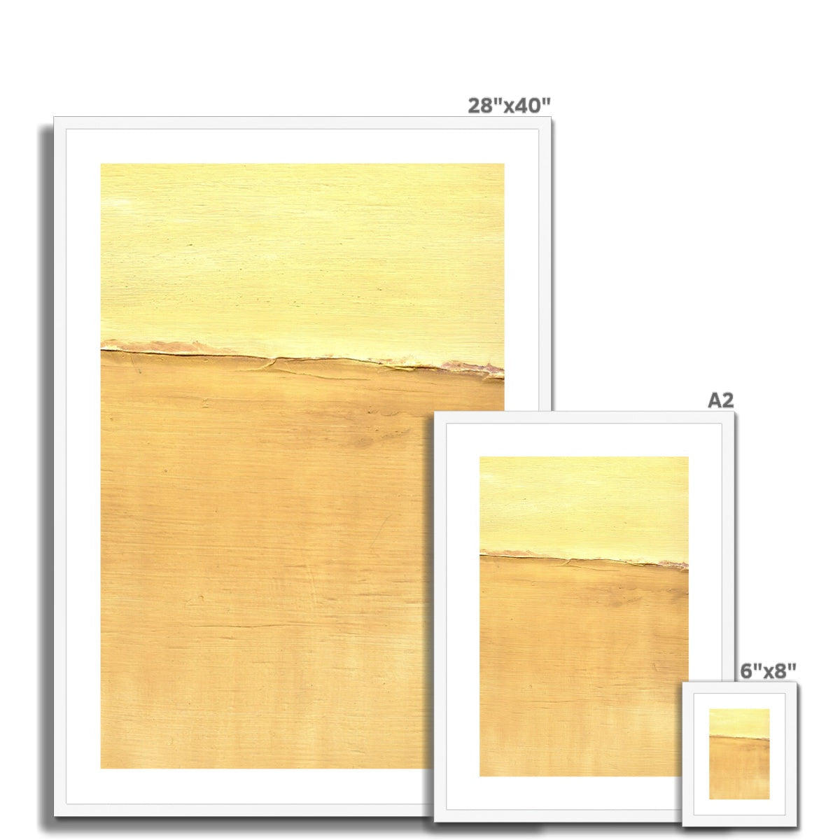 The Sand Dune minimalist abstract print in yellow-beige tones, framed in 3 sizes
