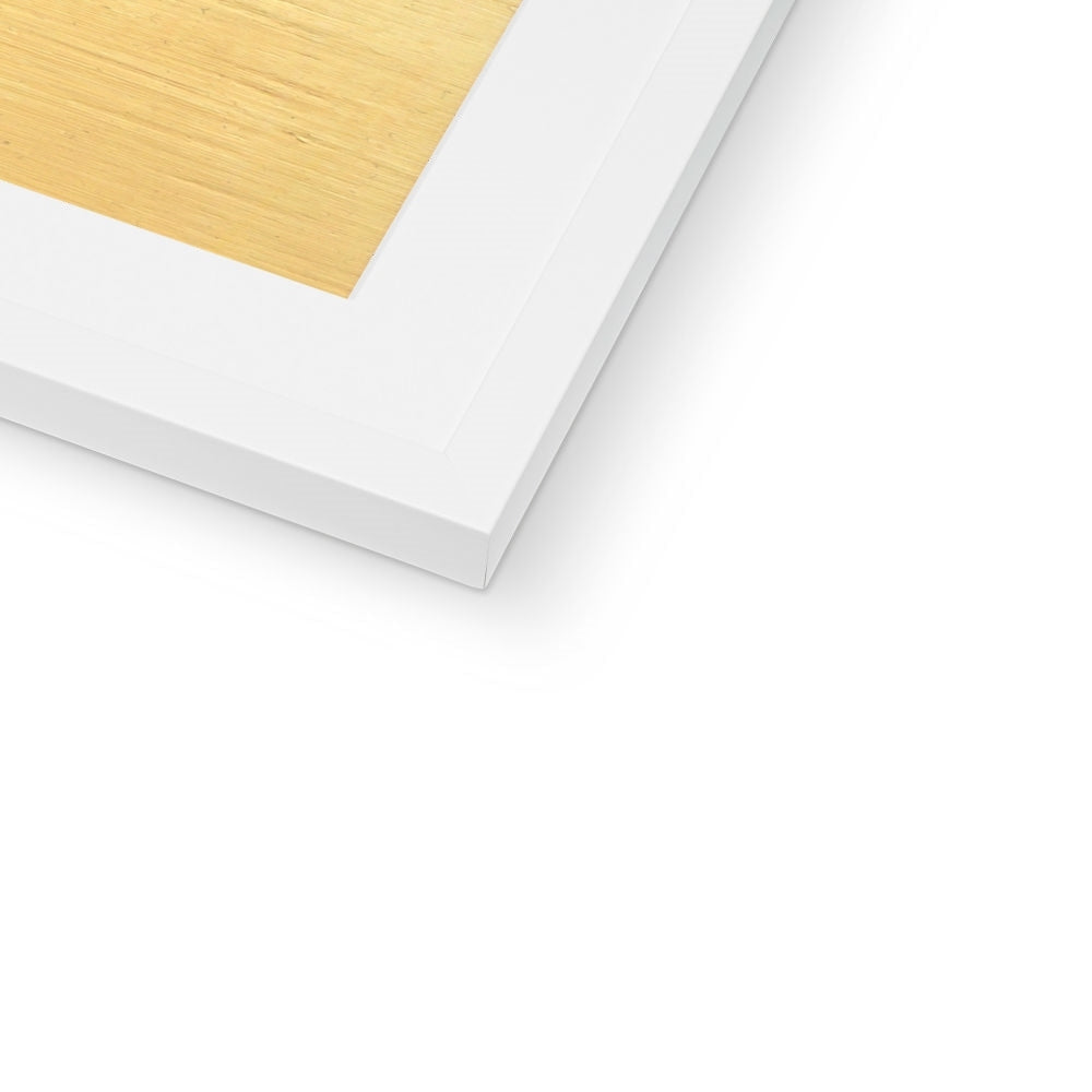 White framed Sand Dune art print on light wood-toned panel