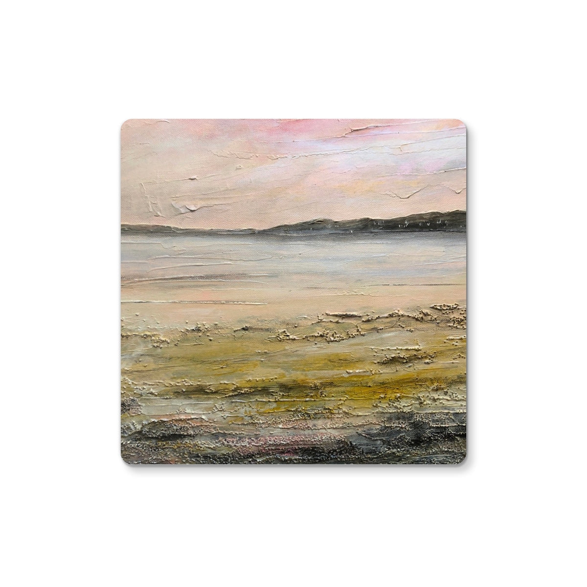 Sandgreen Coaster: pastel beach scene with textured surface
